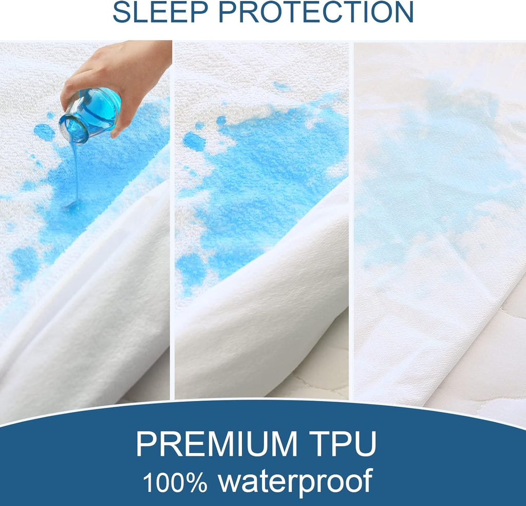 Regine Waterproof Queen Mattress Protector - Absorbent Fitted Cover with 18'' Deep Pocket