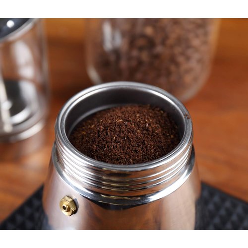 Geesta Premium Crystal Glass-Top Stovetop Espresso Moka Pot - 4/6/ 9 Cups - Stainless Steel Coffee Maker- 240ml/8.5oz/6 cup (espresso cup=40ml)