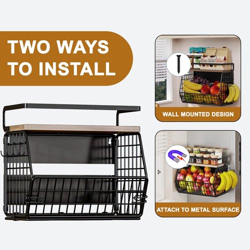 Clothink Magnetic Shelf for Fridge,Onion and Potato Spice Snacks Fruit and Vegetable Storage and Organizer,Wire Basket for Pantry,Kitchen Countertop,RV and Laundry