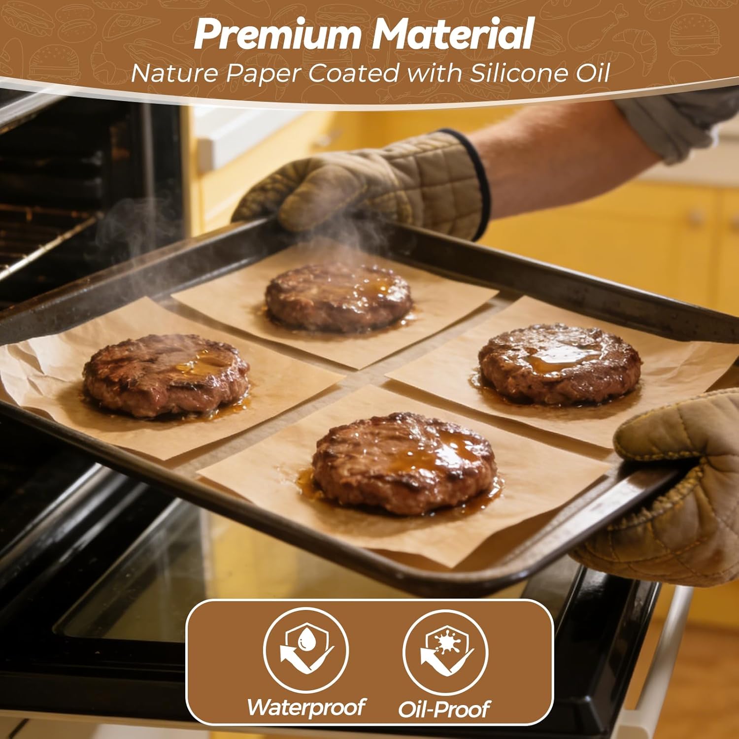 Skiennix Heavy Duty Patty Paper Sheets - 360 Count Unbleached No-Stick & No-Leak 6"x6" Squares