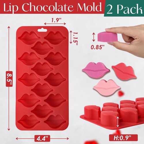 Webake Lips Chocolate Candy Mold Silicone, 14-Cavity Hot Lips Molds for Chocolate, Candy, Soap, Cupcake Decorations, Ice Cube, Wedding Party, Soft and Flexible, Pack of 2