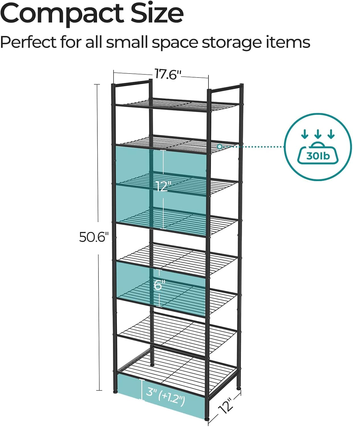 SONGMICS Narrow Shoe Rack - Sturdy 8-Tier Metal Storage Organizer for Small Spaces | Bronze, 12"D x 17.6"W x 50.6"H