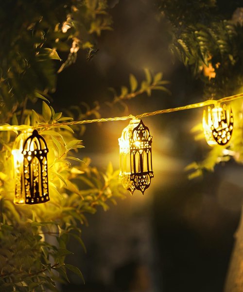 Fussion Ramadan String Lights - 20 LED Battery Operated Moon & Star Decor | 10.3 Feet for Home & Bedroom