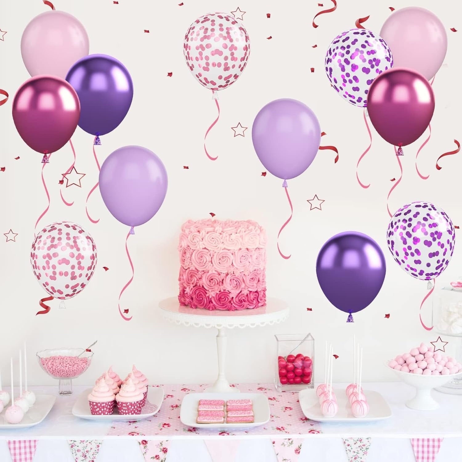 Regine Switzerland 50PCS 12-Inch Metallic Pink & Purple Confetti Balloons - Perfect for Party Decorations