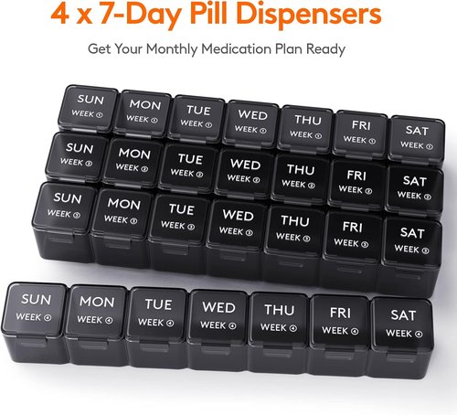 Lifewit Pill Organizer - 28-Day Vitamin Case with Large Compartments for Supplements | Black