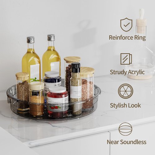 LAMU 3 Pack Lazy Susan Organizer Turntable for Cabinet, Condiment Organizer for Kitchen Pantry Organizers and Storage, Table Top, Fridge, Countertop, Spice Organization, 12'' 10.6'' 9.25'', Grey