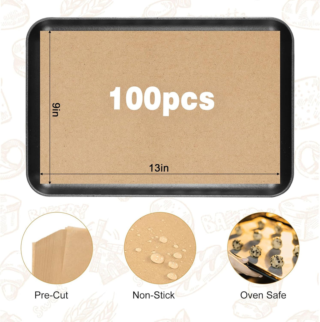 Skiennix Unbleached Parchment Paper - 100 PCS Nonstick Baking Sheets | 23cm x 33cm, High-Temperature Resistant
