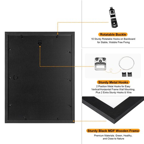 HOUSE DAY 16x20 Poster Frame MDF Wood and Polished Plexiglass 16 x 20 Picture Frame Black for Horizontal or Vertical Wall Mounting 16x20 Poster Frames for Large Size Picture 3 Pack