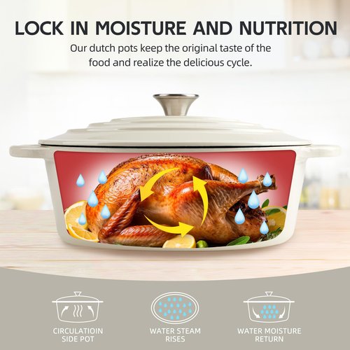 5.5 Quart Oval Enameled Cast Iron Dutch Oven Pot with Lid, Oven Safe up to 550° F & Dishwasher Safe, Sturdy Dutch Oven Cookware