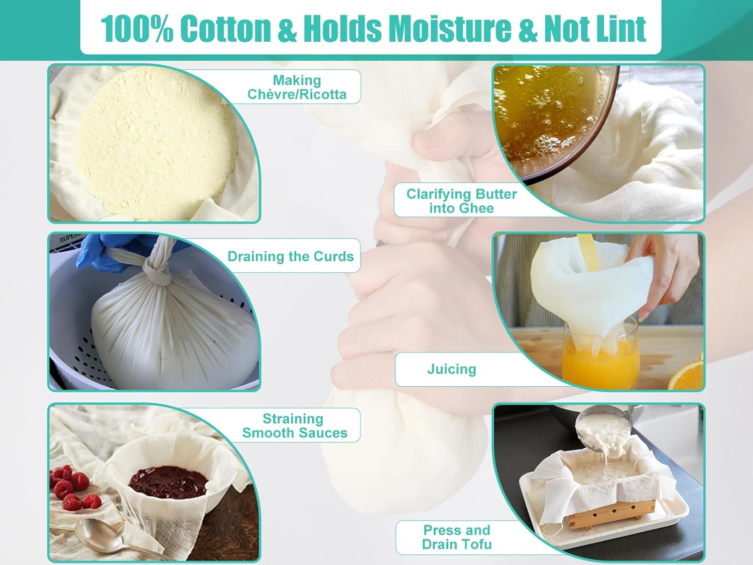 Olicity Cheese Cloths - 2PCS Double-Layer Reusable 20x20 Inch Unbleached Cotton Straining Bags