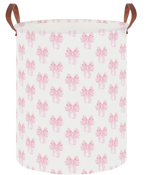 HKEC 19.7" Laundry Basket,Dirty Clothes Hamper,Waterproof Storage Bin,Room Decor,Gift Baskets,Nursery Hamper(Shimmer Bowknot)