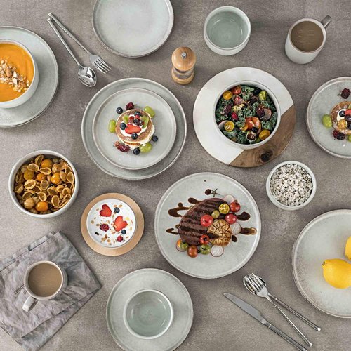 Henten Home 10-Inch Ceramic Dinner Plates - Set of 4 Fluted Porcelain Steak Plates | Scratch Resistant (Grey)