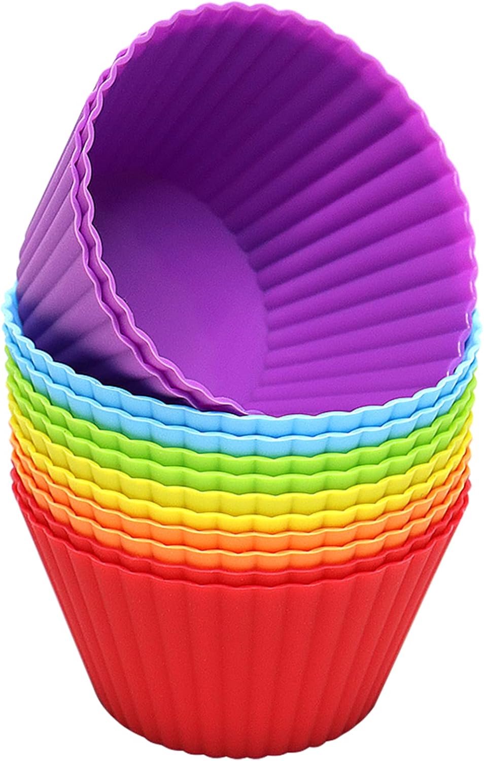 Skiennix Extra Large Silicone Muffin Cups - 12 Pack Reusable Baking Liners | 3.54 Inch Multicolor