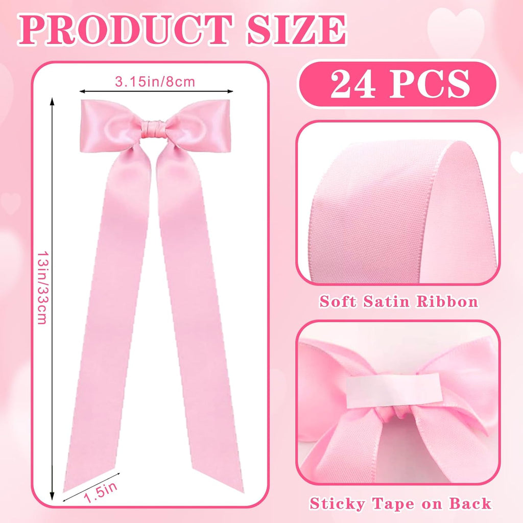 Skiennix 24-Piece Large Pink Candlestick Decoration Bows - Self-Adhesive Gift Wrapping Bows | 13 Inches for Weddings & Parties