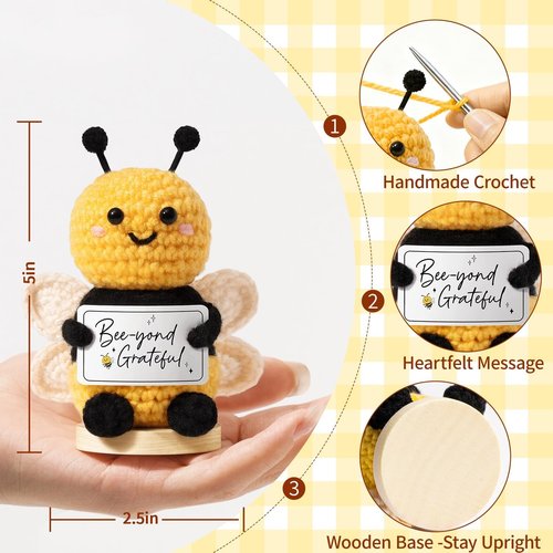 Thank You Gifts for Women Emotional Support Crochet Plush, Administrative Professional Day Gifts Easter Basket, Handmade Bee Crochet Employee Appreciation Gift Set for Teachers Women Coworkers Nurses