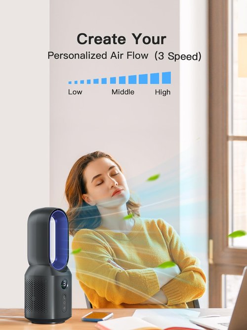 let'me 13 Inch Desk Fan, Bladeless Table Fan, 106° Oscillating Fan Touch Control with 3 Speeds and Night Light, Small Quiet Desk Fan for Personal, Office, Nightstand