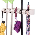 Tangkula Wall Mount Broom Holder - 5 Slot Organizer with 6 Hooks for Home, Kitchen & Garage (White)