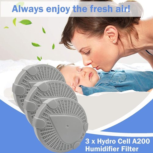 Elovener Hydro Cell A200 Humidifier Filter with Activated Carbon Compatible with BONECO & AIR-O-Swiss Ultrasonic Humidifier Water Maintenance, 3 Packs