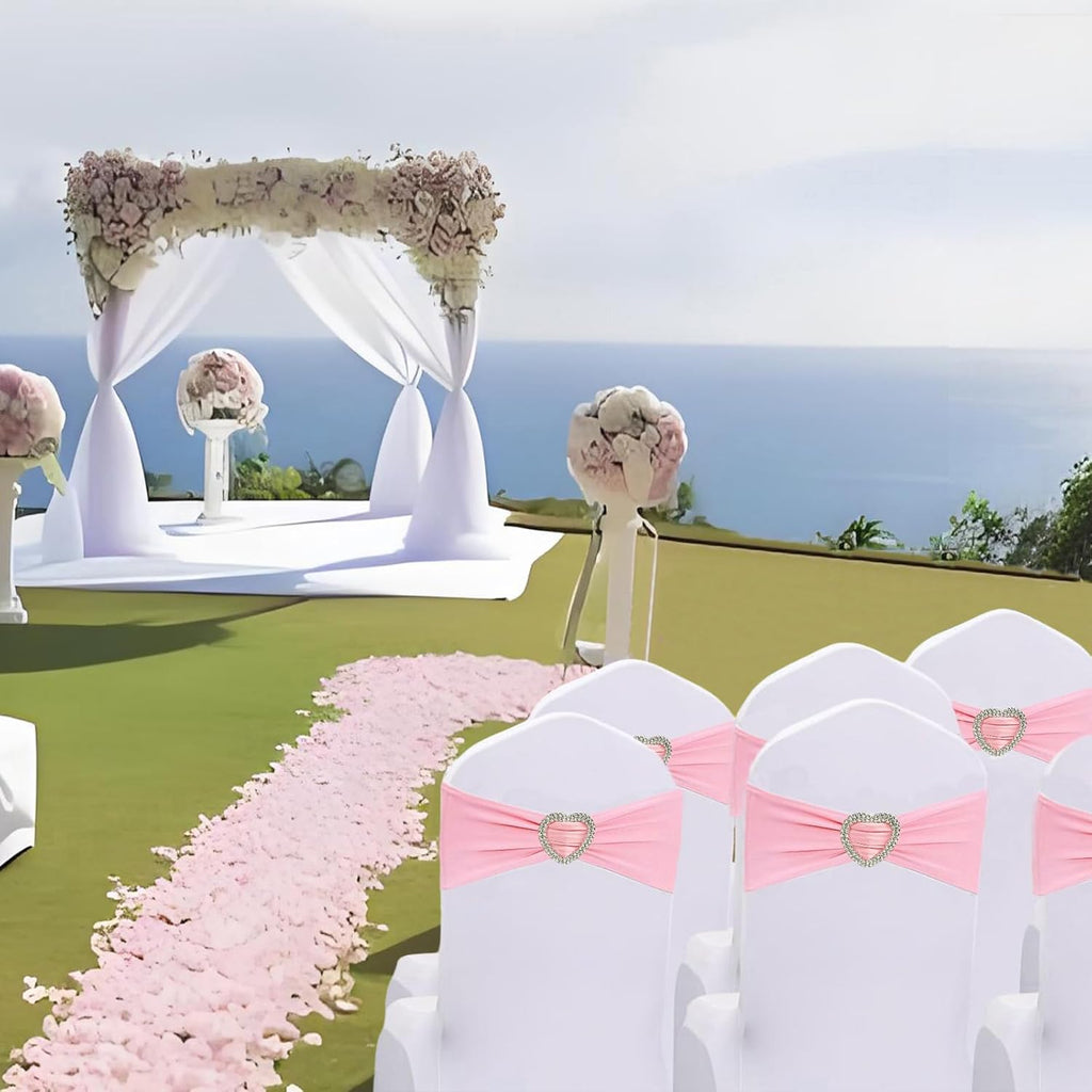 Regine Switzerland Light Pink Chair Sashes - 50Pcs Stretch Spandex Covers with Heart Buckle for Weddings & Parties