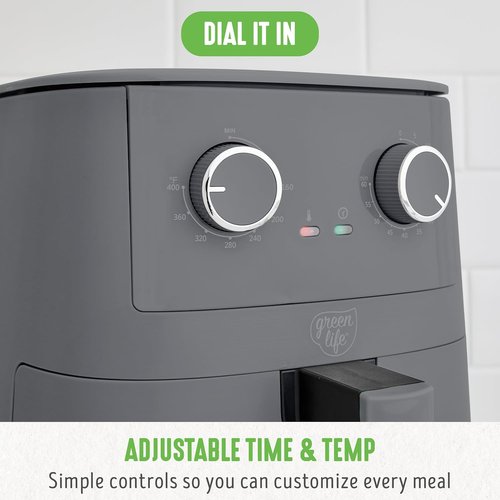 GreenLife 4.5QT Air Fryer - PFAS-Free Ceramic Nonstick, Adjustable Temp & Timer, Compact Graphite