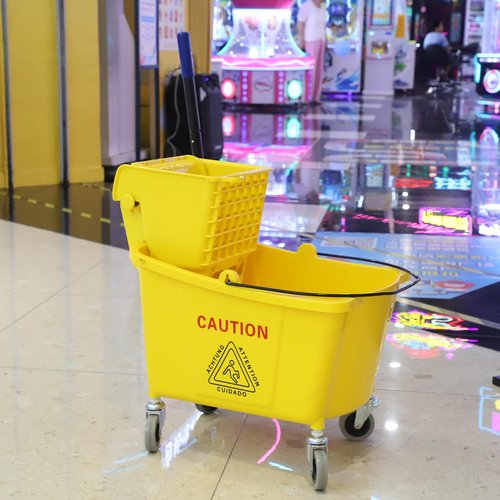 Wajeehaa Commercial Mop Bucket with Side-Press Wringer for Floor Cleaning, 35 Quarts, Yellow, Including One Commercial Mop