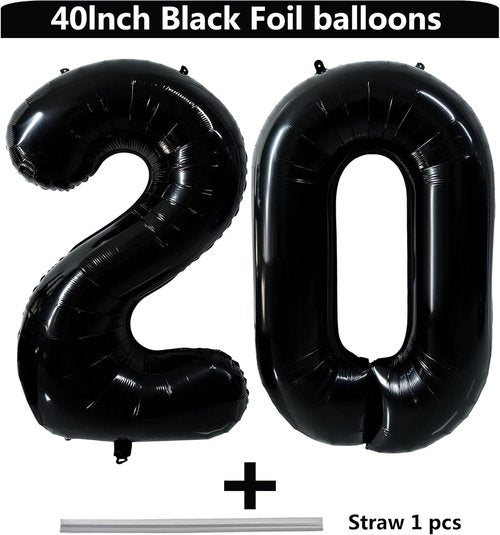 40-Inch Black Number 20 Balloon by [Brand Name] - Giant Foil Helium Balloon for 20th Birthday & Anniversary Celebrations