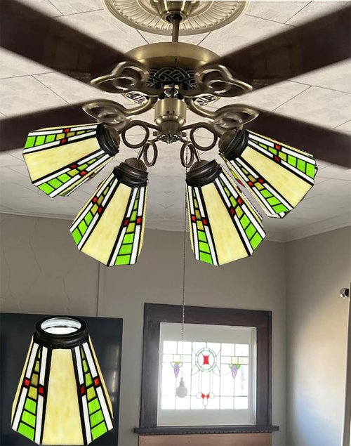 Tiffany Style Stained Glass Lamp Shades, Set of 2, Green and Red,HUIMEIJU HMJ6042 Tiffany lampshade replacement