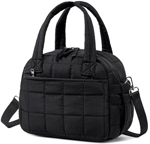 LEDAOU Insulated Lunch Box for Women Black Adult Girls Lunch Bag Quilted Puffer Lunchbox with Adjustable Strap Reusable Lunch Bags for Work School Picnic Travel