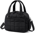 LEDAOU Insulated Lunch Box for Women Black Adult Girls Lunch Bag Quilted Puffer Lunchbox with Adjustable Strap Reusable Lunch Bags for Work School Picnic Travel