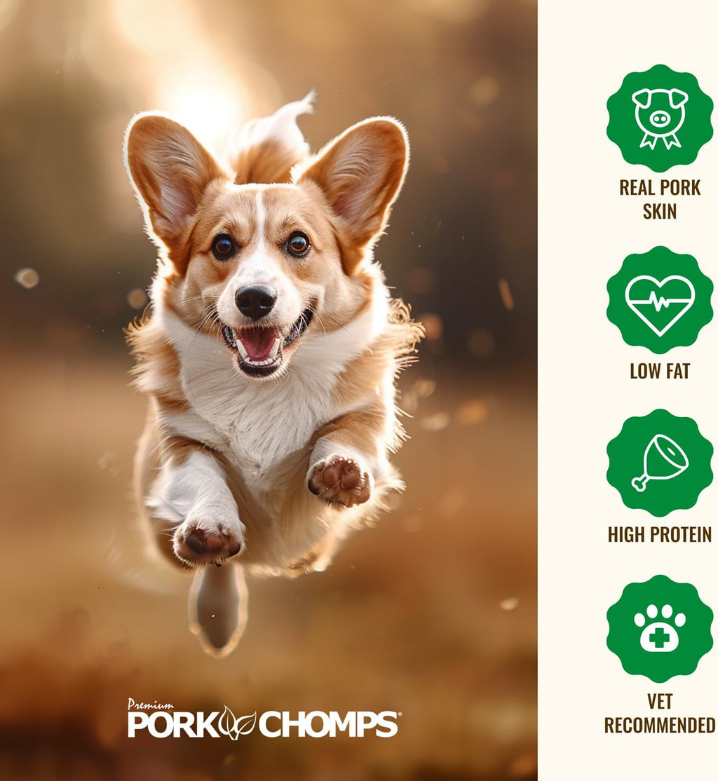 Pork Chomps Roasted Pork Skin Dog Chews - Long-Lasting, High Protein, Rawhide-Free | 6 Inch Rib Shapes, 10 Count