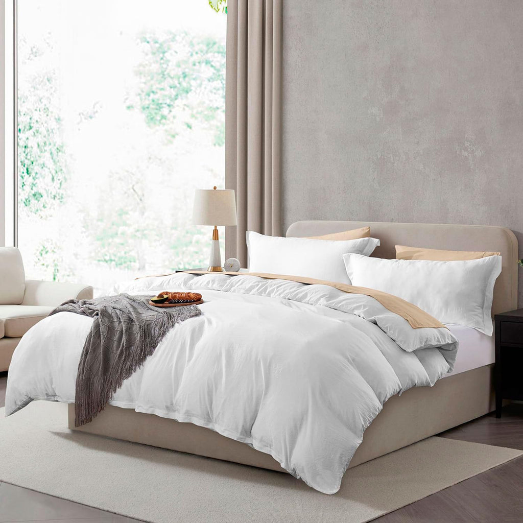 Hearth & Harbor King Duvet Cover Set - 3 Piece Soft Prewashed Bedding Set - Includes 1 Duvet Cover 104x90 inches with Zipper Closure and 2 Pillow Shams, White, Comforter Not Included