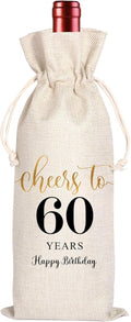 60th Birthday Wine Bag, 60th Birthday Gifts for Women Men, 60 Year Old Birthday Gift Party Supplies, Sixty Birthday Gift Idea Wine Bag for Her Girl Friend Sister (Beige-60th, 13.5 x 5.5Inches)