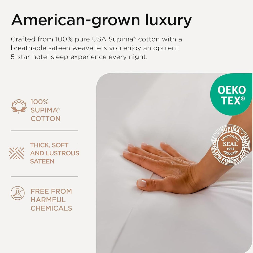 Threadmill 100% American Certified Supima Cotton King Size Sheets - 1200 Thread Count, Ultra Luxury Sateen, 4-Piece Set - White