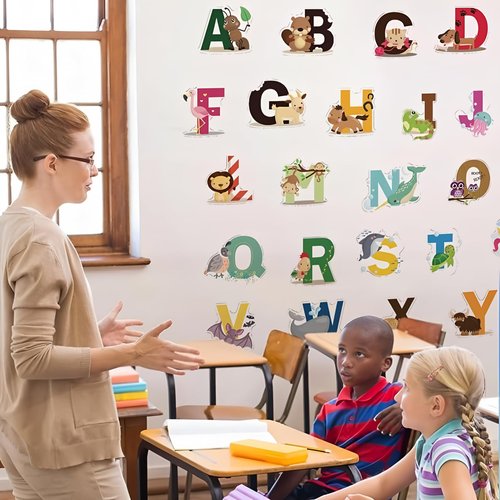 Animal Alphabet Decals ABC Wall Decals Stickers Peel and Stick Vinyl A-Z Alphabet Wall Decor for Kids Nursery Baby Room (Style 1)