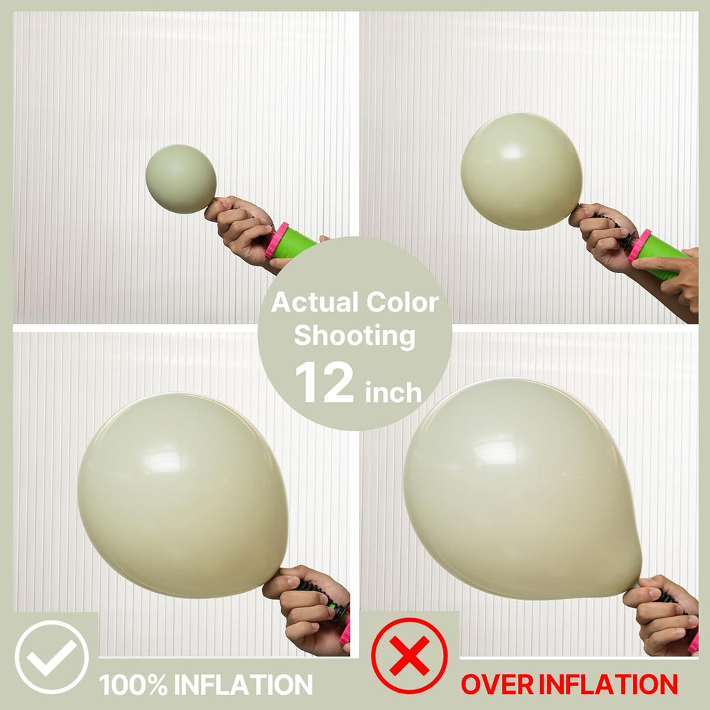 PartyWoo Sage Green Balloons - 101pcs 12 Inch Boho Dusty Olive Latex for Birthday & Wedding Decor