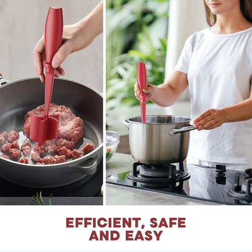 Meat Chopper - Premium Heat Resistant Hamburger Smasher for Ground Beef & Turkey | Non-Stick Red