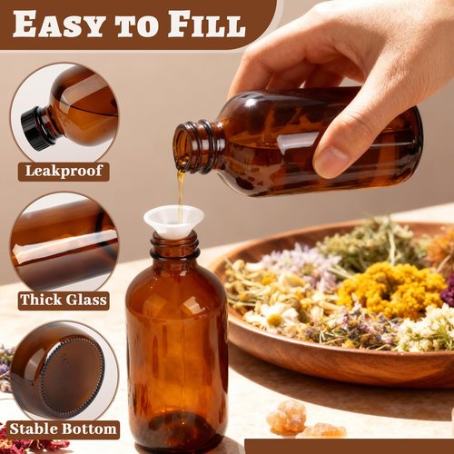 GGOLDMER 18 Pack 8oz Amber Glass Boston Round Bottles, Brown Vanilla Extract Bottles with Phenolic Polycone Caps for Homemade Vanilla, Syrup, Kombucha, Essential Oils, Gift Giving