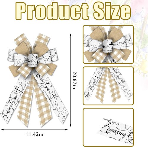 Large Easter Bows by [Brand Name] - Natural White Buffalo Plaid Ribbon for Wreaths & Church Decor