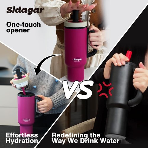 Sidagar 36 oz Tumbler with Handle and Straw, Ceramic Lined Water Bottle Vacuum Insulated Cup, Stainless Steel Travel Mug with Lid,Fits Cup Holder, Leak Resistant Press-in Lid, Purple