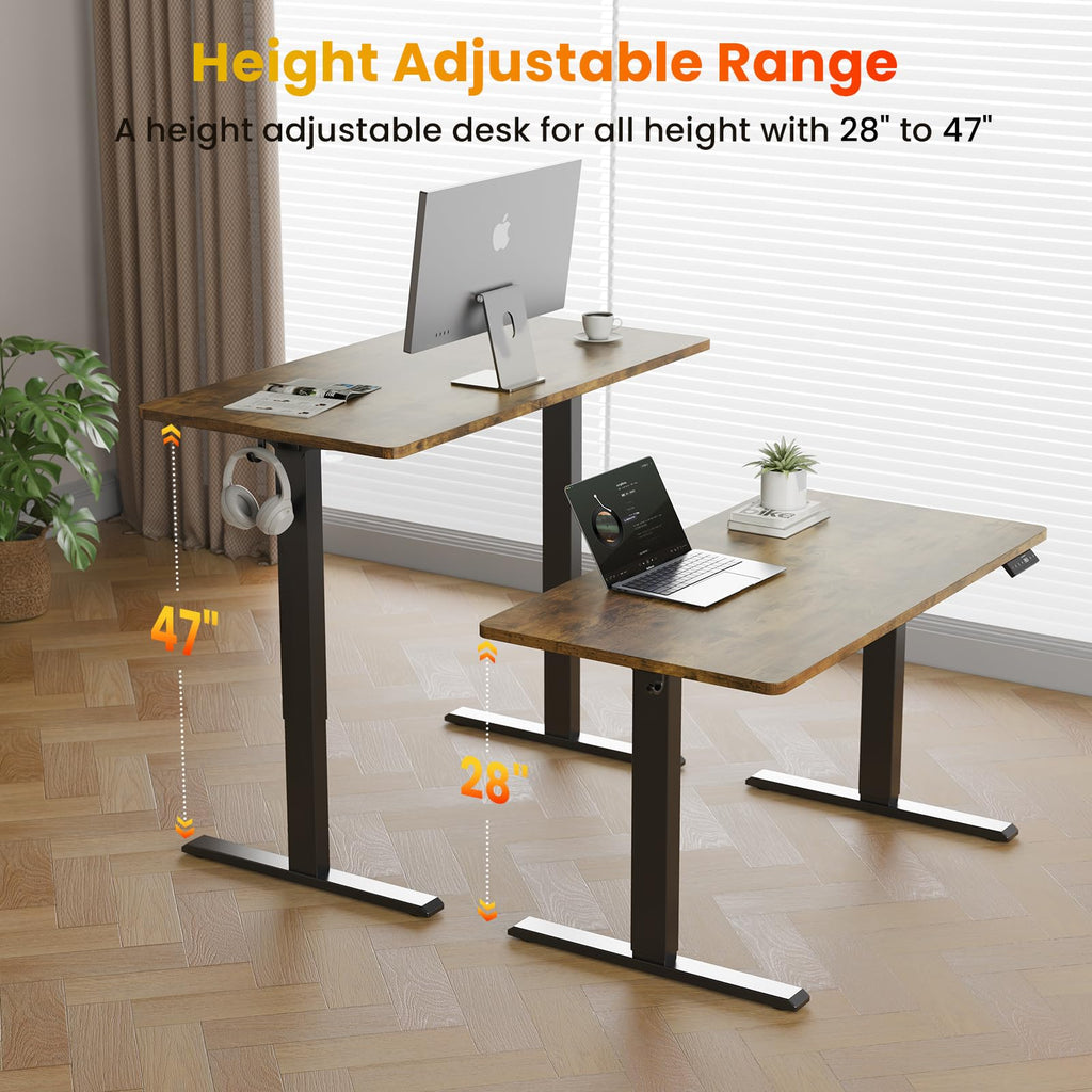 WALKINGDESK 48x24 Inches Height Adjustable Electric Standing Desk with 2 Hooks for Home Office, Ergonomic Sit Stand up Desk with Splice Board, Rustic Brown