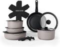 Country Kitchen Cookware Set - Removable Handle, Oven & RV Safe Pots and Pans, Grey/Black