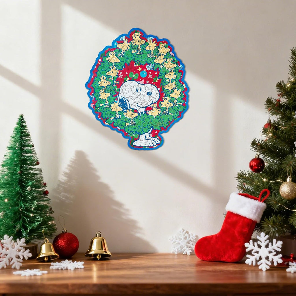 Peanuts Christmas Snoopy Puzzle - Unique 200-Piece Wooden Jigsaw with Woodstock Design | 11.1" x 13.1" - Officially Licensed