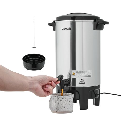 VEVOR Commercial Coffee Urn, 40 Cup 203oz Hot Beverage Dispenser with Dripless Faucet, 1090W Quick-Brewing Coffee Maker, Automatic Temperature Control, for Catering, Party, Church & Restaurant