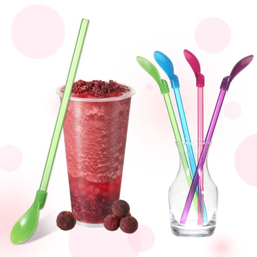 8 PCS Hard Plastic Spoon Straws, 9.3 Inch Reusable Straw Spoons Detachable Drinking Straws Snow Straw Spoon, Assorted Colors