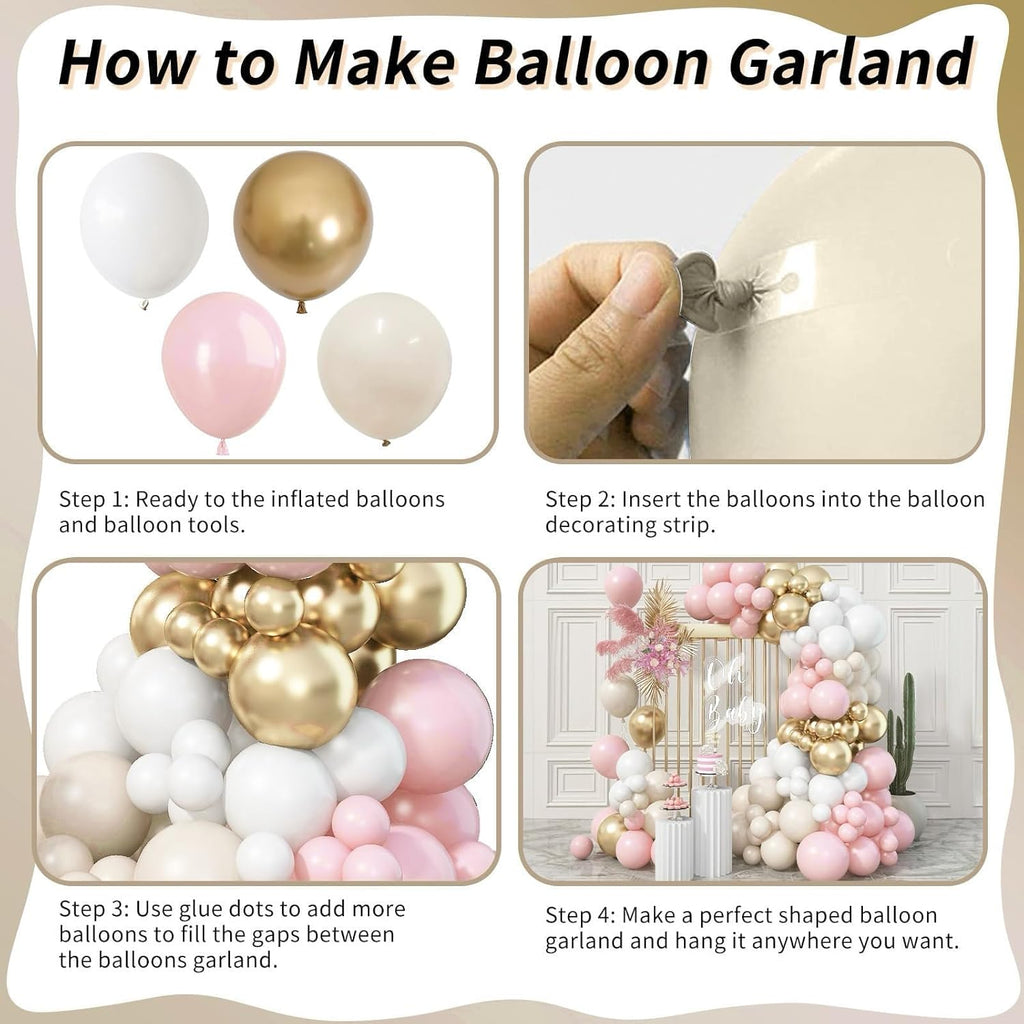 Skiennix Pink Beige Gold Balloon Garland Arch Kit - 109 Pieces Blush Pastel Balloons for Birthday & Wedding Decor