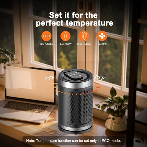Small Space Heater, Portable Electric Heater with Temperature Sensor for Indoor Use, Digital Display, 1-12H Timer, Eco and Fan Mode,1500W PTC Ceramic Fast Safety Heat for Office,Bedroom, Tiny Home