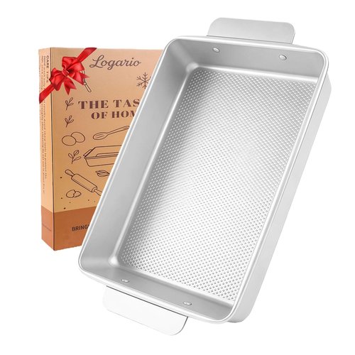 Logario 9x13 Baking Pan, Commercial Grade Heavy-Gauge Aluminized Steel (2.3 lbs), Warp-Resistant Textured Nonstick Cake Sheet for Brownies & Lasagna, Wire-Reinforced Rim, Silver
