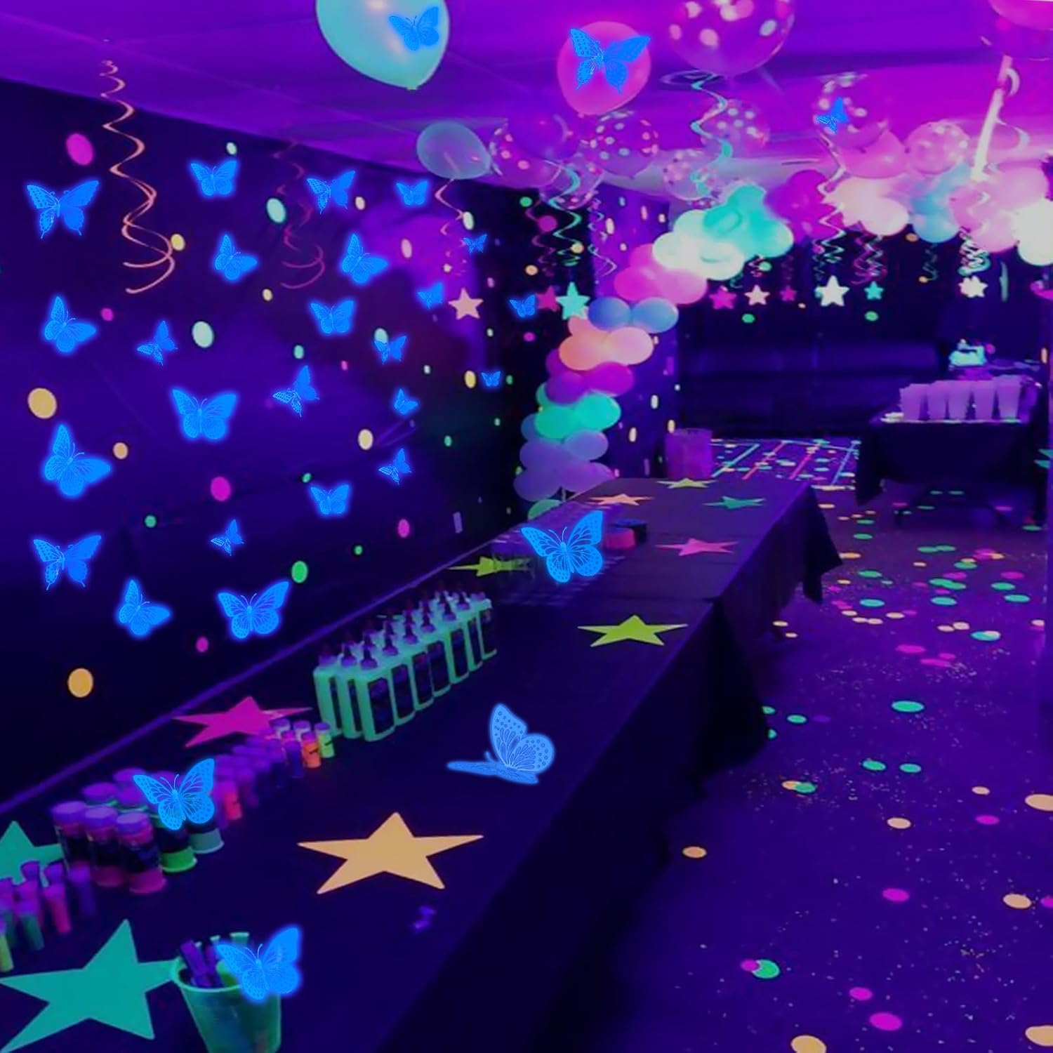 SAOROPEB Glow In The Dark Butterfly Stickers - 24 Pcs in 3 Sizes for Ceiling & Wall Decor | Luminous Kids' Nursery Decor (Blue)