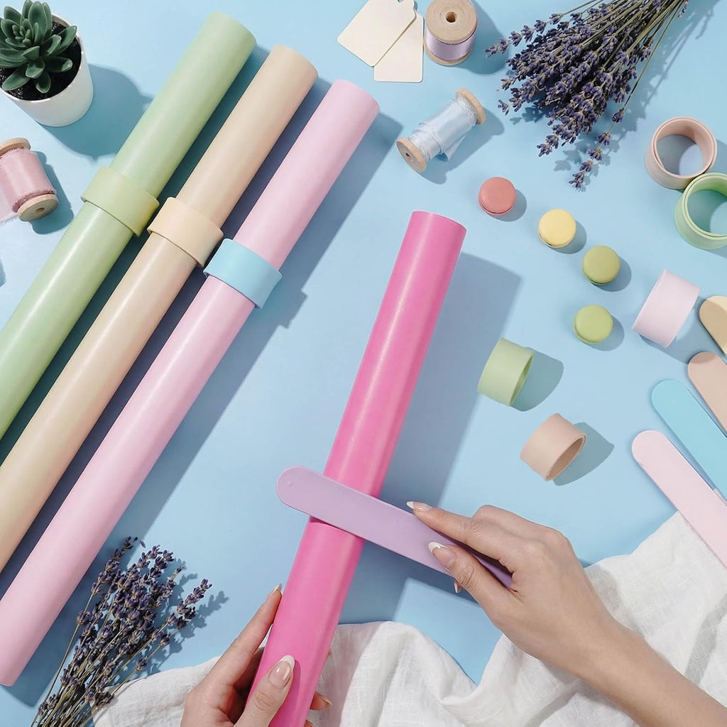 Skiennix Wrapping Paper Roll Holder - 12 Silicone Covered Clips for Easy Storage | 1 x 8.5 in, Multi Colors