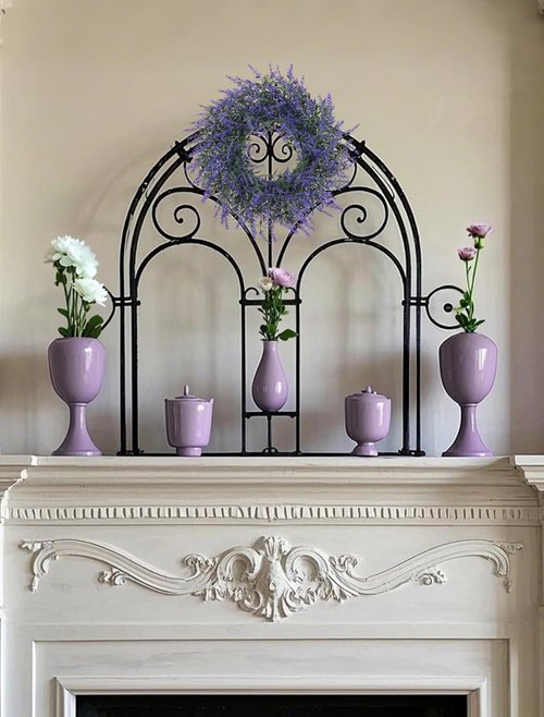 BLOSMON Lavender Centerpieces Wreath - 2pcs 13-Inch Purple Artificial Flower Candle Rings for Wedding Decor